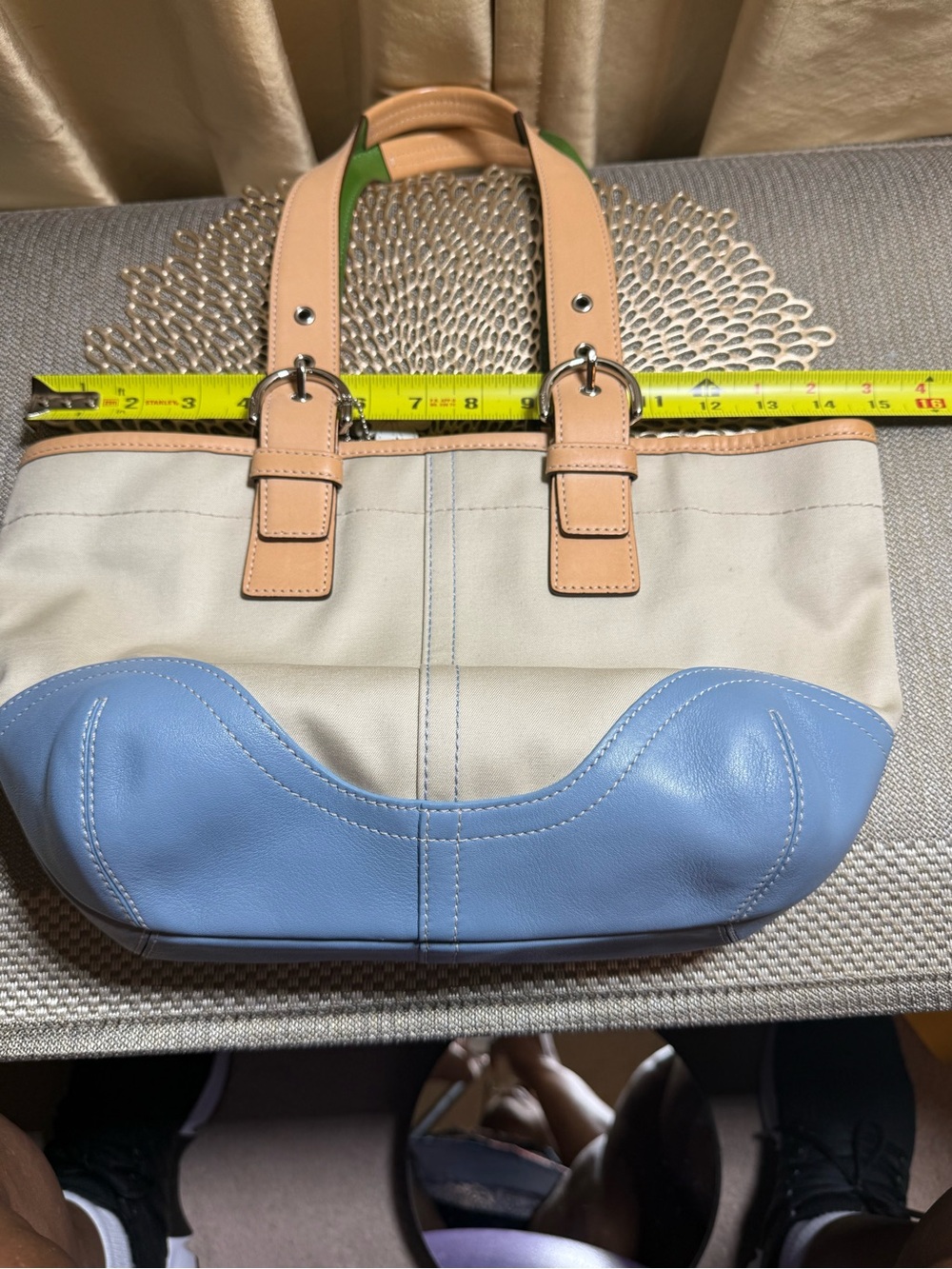 Coach Soho 2003 Daisy Tote 4428 Canvas Blue Trim Green Lining Y2K Rare Vintage - Picture 15 of 16